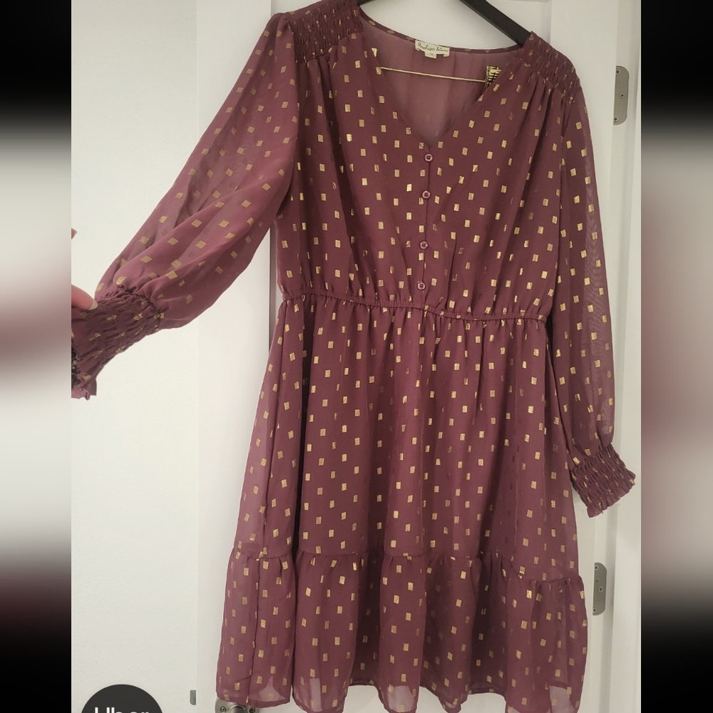 Red Gold Tiered Midi Dress Sz 1X Indigo Rose